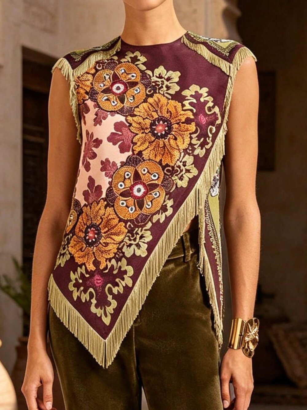 Burgundy Boho Women's Round Neck Sleeveless Asymmetrical Hem Top